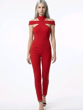 Blithe Women’s Red Cut Out Jumpsuit Sexy Bodycon Futuristic Evening Outfit